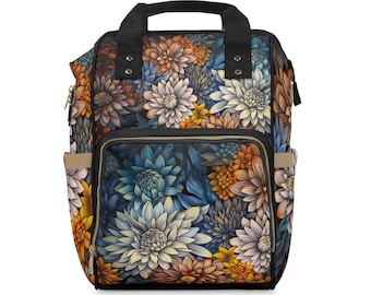 Aster Floral Women's Backback Gift for Her Art Deco Vintage Asters Student Teacher Girl's Mom's Backpack Gift September Birth Month Flower