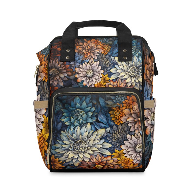 September Backpack Aster Floral Women's Backback Gift for Her Art Deco Vintage Asters ...