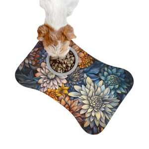 Aster Floral Pet Feeding Mat Gift Art Deco Vintage Asters Dog Food Bowl Mat September Birth Month Flower Cat Feeding Mat Home Decor 3 Sizes