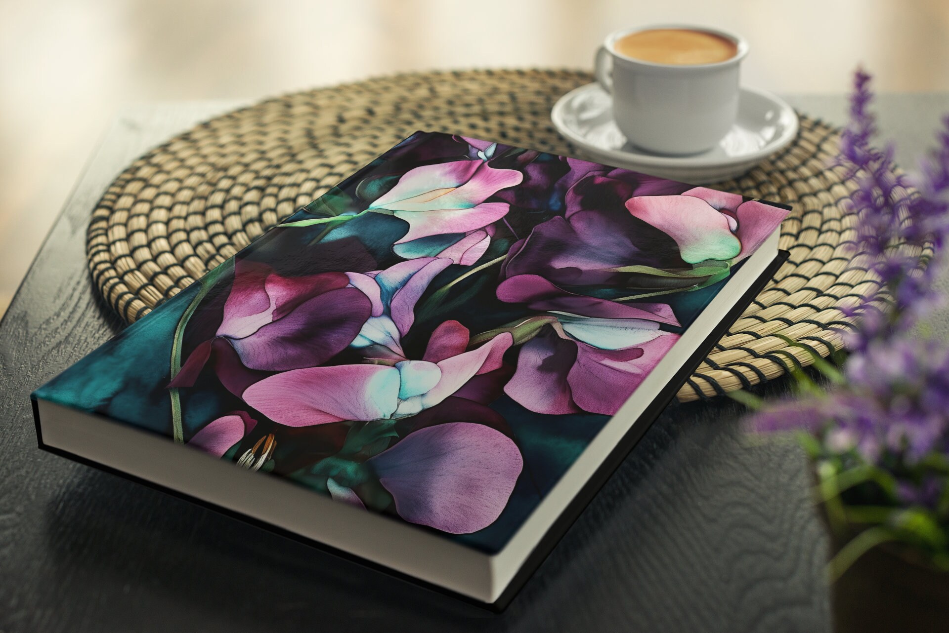 Notebook April Sweet Pea April Flower Hard Cover Notebook Gift for Her Dark Floral ...