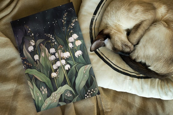 Lily of the Valley Flowers Hardcover Notebook Gift for Her May Birth Month Flower Journal Notebook Birthday Whimsical Dark Botanical Floral