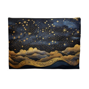 Whimsical Art Deco Night Sky Accessory Pouch Gift for Her Cosmetic Travel Bag Celestial Starry Night Craft Pencil Pouch Holiday Gift for Mom