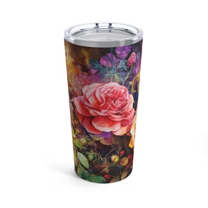 Watercolor Roses 20oz Tumbler Gift for Her June Birth Month Flower Birthday Gift Travel Tumbler Floral Rose Romantic Vintage Botanical Gift
