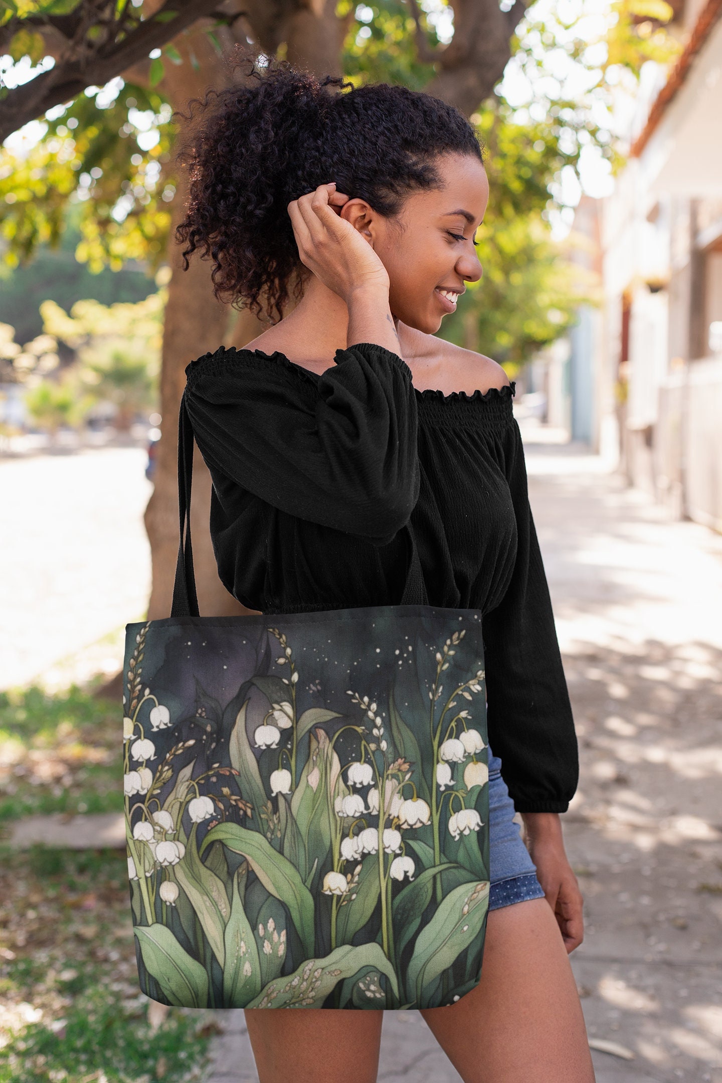 Birth Month Flower Tote Bag - 14x16 Inch Canvas Bag, Personalized Bridesmaid Gift, Mother's Day Present - View #4