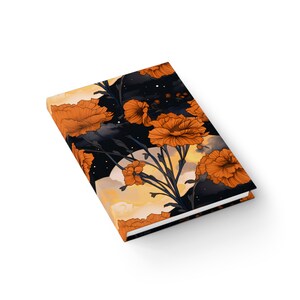 Marigold Hard Cover Journal Gift for Her October Birth Month Flower Dream Diary Gift Magical Moon Marigold Fall Floral Starry Night Sky 5x7" image 4