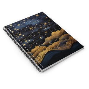 Whimsy Notebook Deco Whimsical Art Deco Night Sky Soft Cover Journal Fantasy Stars Clouds ...