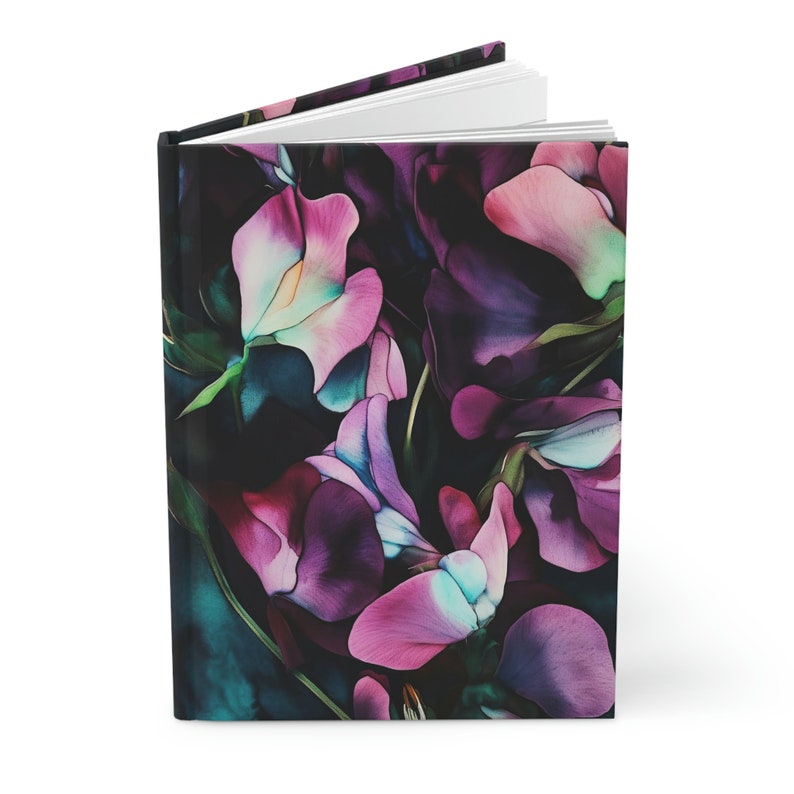 Notebook April Sweet Pea April Flower Hard Cover Notebook Gift for Her Dark Floral ...