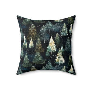 Dark Winter Forest Throw Pillow Gift Whimsical Snowy Fir Trees Decorative Throw Cushion Night Sky Stars Snowflakes Pillow Home Decor Gift