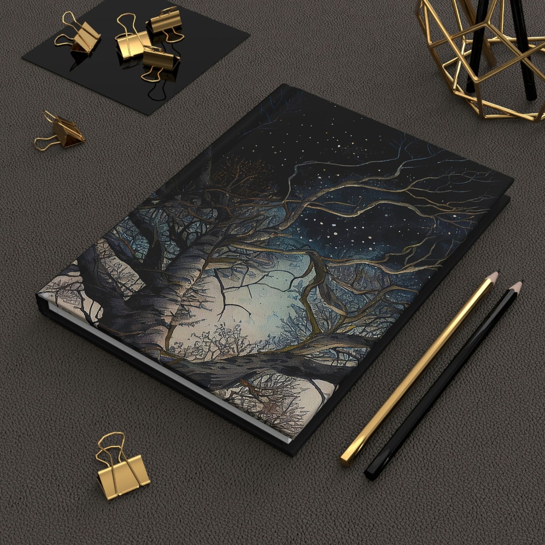 Dark Forest Tree Night Sky Journal Woodlands Birch Starry Night Hard ...