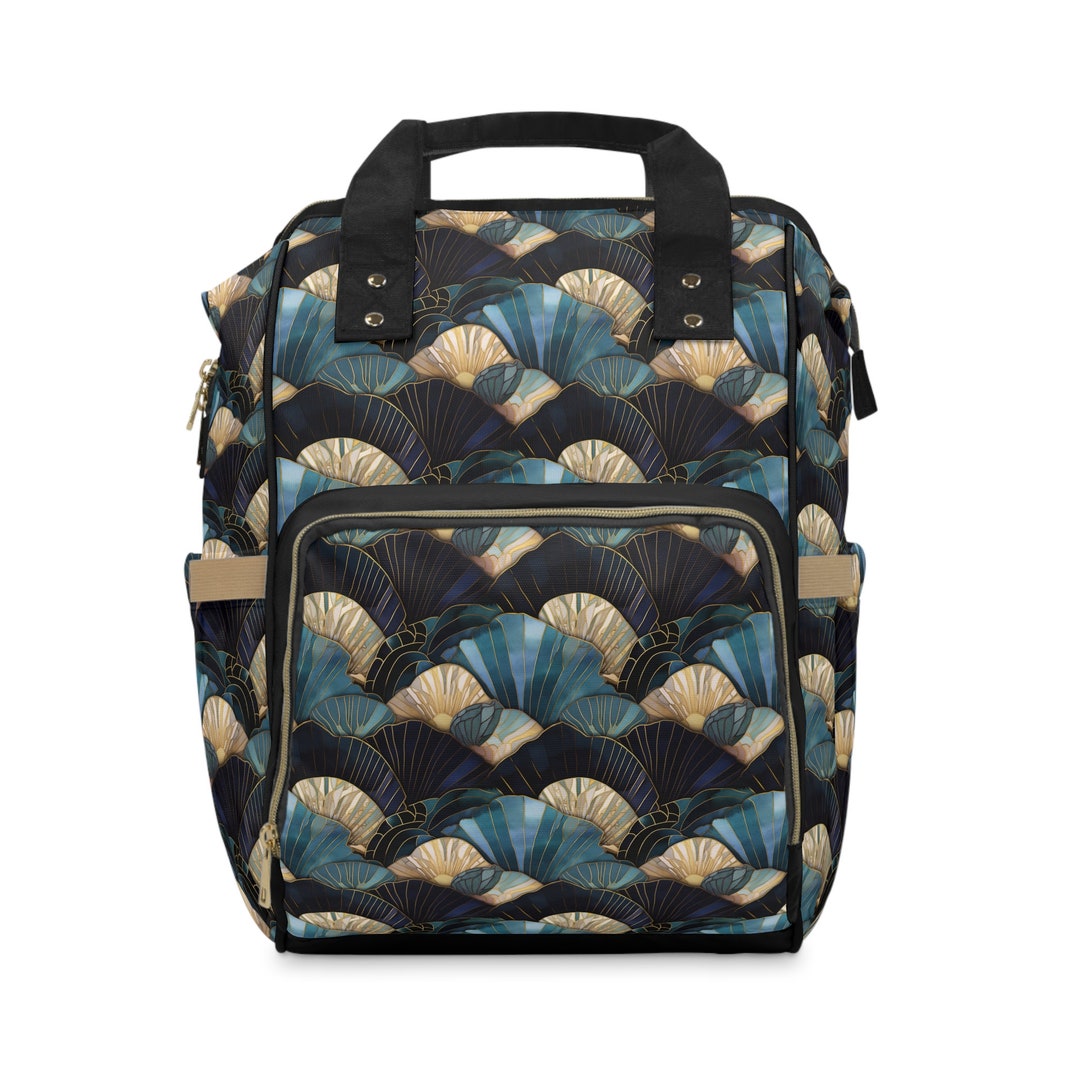 Art Deco Seashells Backpack Gift for Her Blue Sea Shells Women's Large ...