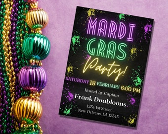 Mardi Gras Party Invite, Fat Tuesday Invite, New Orleans Invite