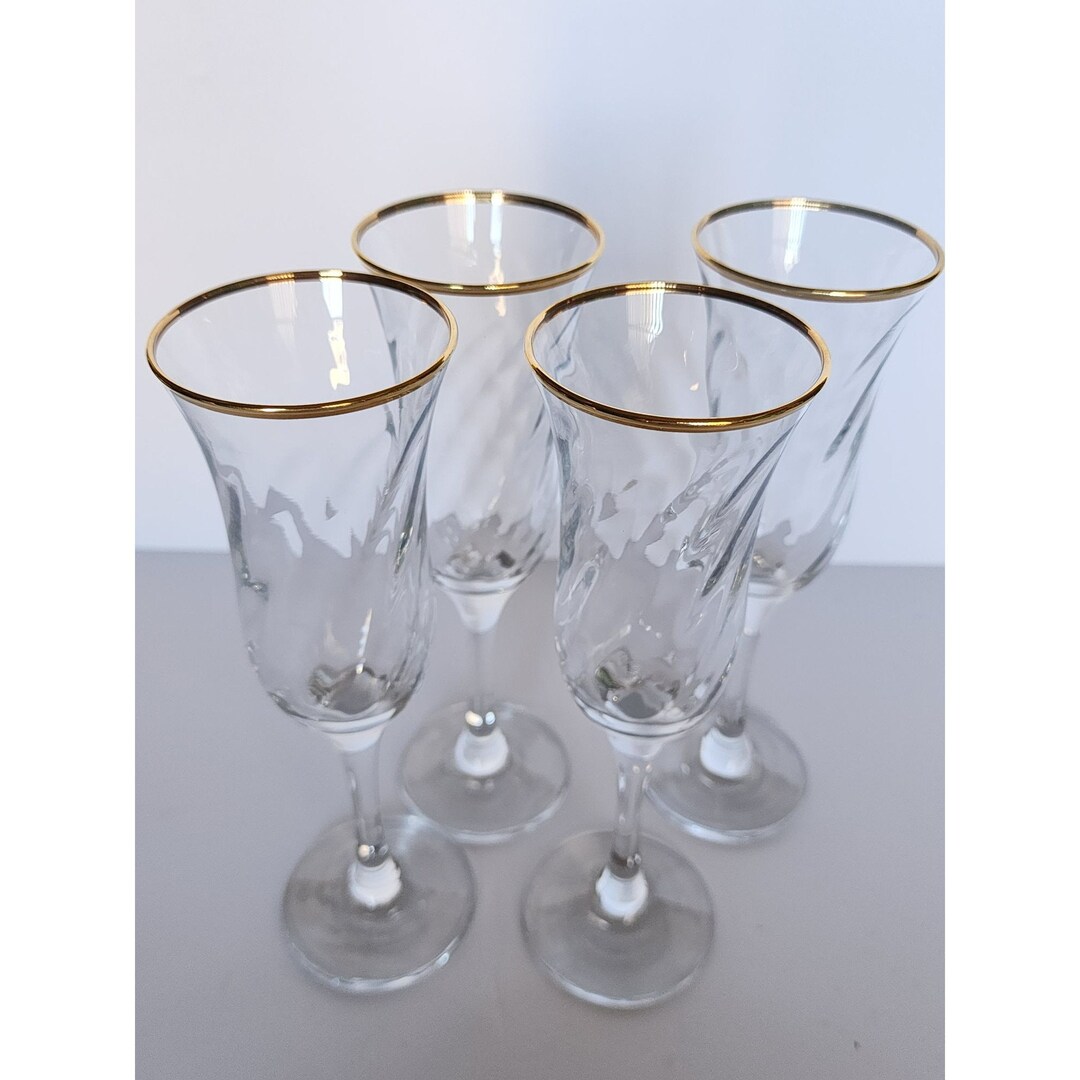Champagne Flutes Gold Rim Crystal Dinner Drinkware Etsy