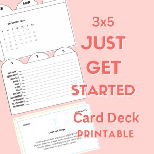 Baralho de cartas 3x5 Just Get Start, planejador de cartão de índice, sistema de gerenciamento residencial, cronograma de limpeza
