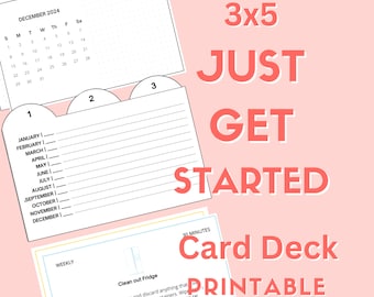 3x5 Just Get Started Card Deck, Index Card Planner, Home Management System, Cleaning Schedule