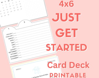 4x6 Just Get Started Card Deck, Index Card Planner, Home Management System, Cleaning Schedule