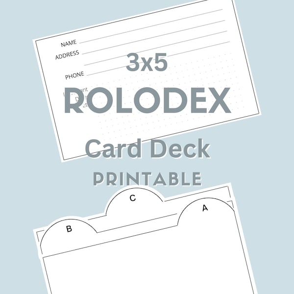 3x5 Rolodex Imprimible - Ficha 3x5 Imprimir y cortar Sistema de gestión de contactos para establecer contactos, cumpleaños y mantenerse en contacto a través de correo postal