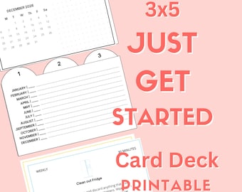 3x5 Just Get Started Card Deck, Index Card Planner, Home Management System, Cleaning Schedule