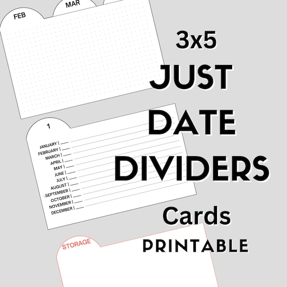 3x5 Just Date Dividers, Index Card Dividers Printable for Planning