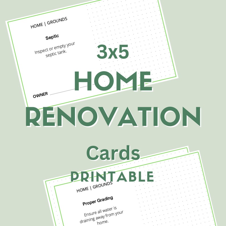 3x5 Home Renovation Task Cards, Home Maintenance Planning, Index Card Planner System image 1