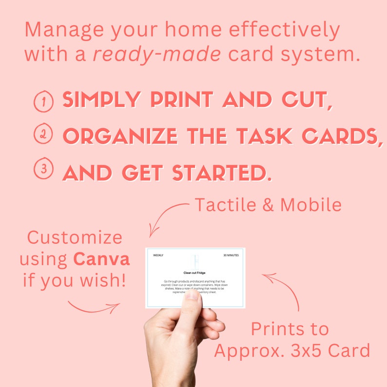 3x5 Just Get Started Card Deck, Index Card Planner, Home Management System, Cleaning Schedule image 4