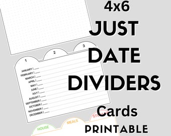 4x6 Just Date Dividers, Index Card Dividers Printable for Planning