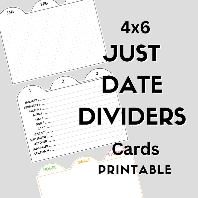 4x6 Just Date Dividers, Index Card Dividers Printable for Planning Etsy