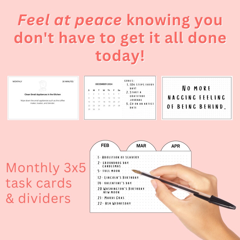 3x5 Just Get Started Card Deck, Index Card Planner, Home Management System, Cleaning Schedule image 6