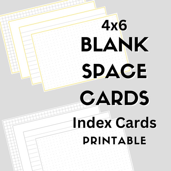 4x6 Blank Space Cards - Index Cards in Blank, Dot Grid, Lined, and Graphed - Includes Canva Template Link