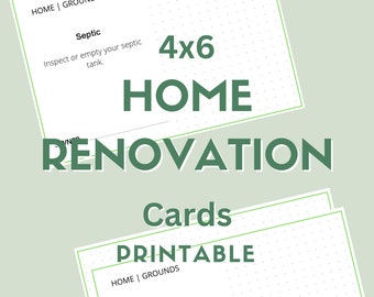 4x6 Home Renovation Task Cards, Home Maintenance Planning, Index Card Planner System