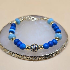 Blue gemstone bracelet, Turquoise bracelet, handmade gemstone beaded bracelet, elegant gold bracelet, rainbow bracelet gift