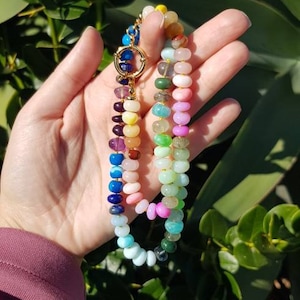 Candy gemstone necklace, handmade rainbow necklace, knotted opal necklace, rondelle beaded necklace, Valentines Day gift for her