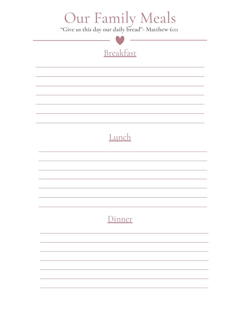 Meals of the Week | Weekly Breakfast Lunch Dinner Planner | Family Meal ...