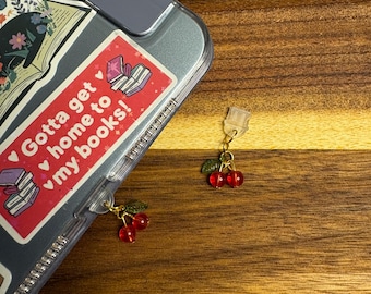 Cherry USB-C Dust Plug | Handmade Coquette Bookish Charm for Kindle, Phone, Tablet
