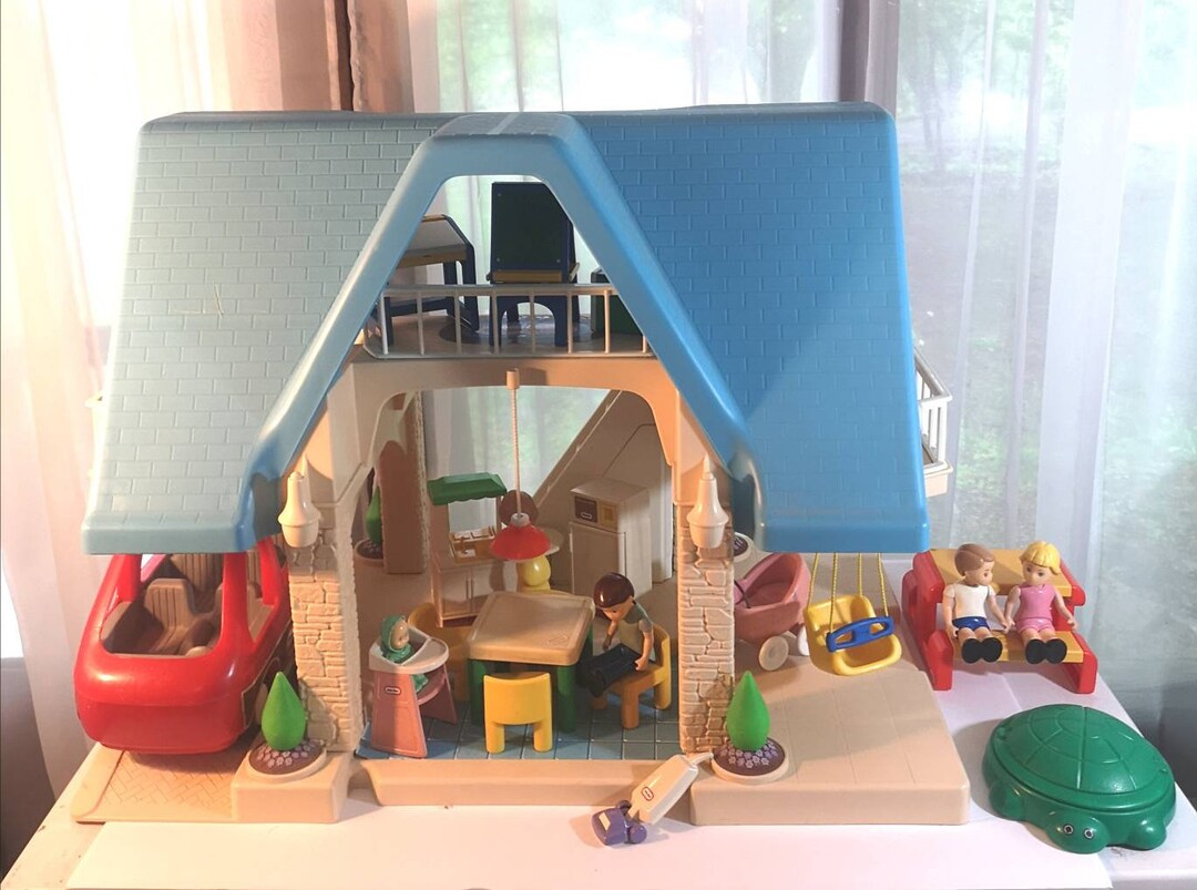Vintage Little Tikes Blue Roof Dollhouse With 16 Pieces of - Etsy