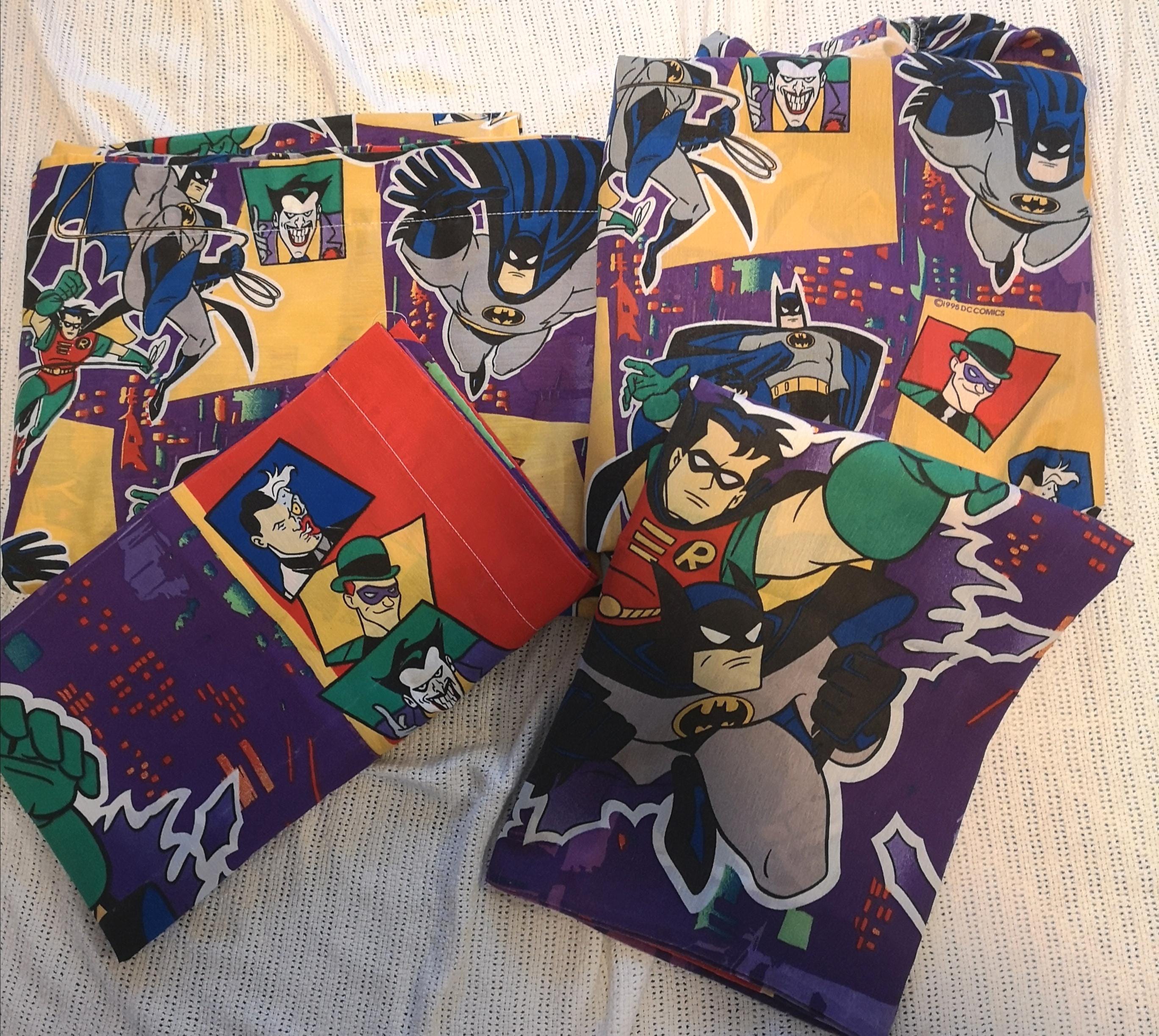 Vintage 1995 4 Piece Twin Batman and Robin Flat Sheet Fitted Sheet