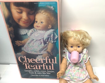 Vintage 1991 cheerful Tearful Baby Doll 17"  In Box  By Mattel Works