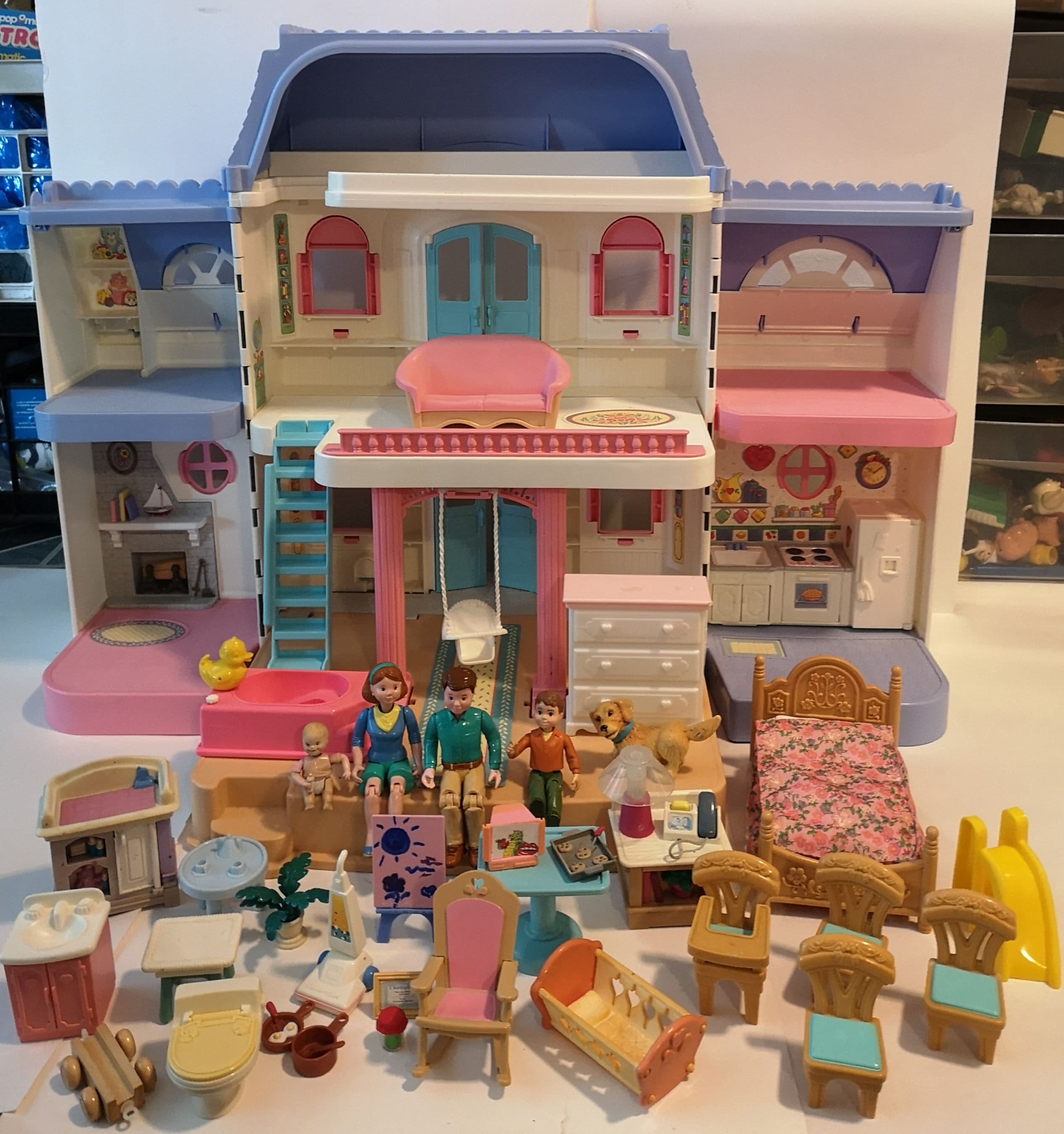 Vintage 1990s Fisher Price Loving Family Dollhouse With Family