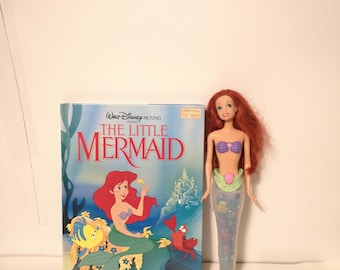 Vintage The Little Mermaid Hardcover Book And The Little Mermaid Barbie 12"