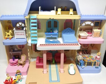 Vintage Fisher Price Loving Family Dollhouse, Furniture And Family