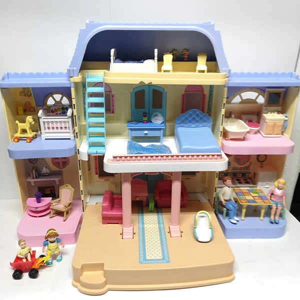 Vintage Fisher Price Loving Family Dollhouse, Furniture And Family