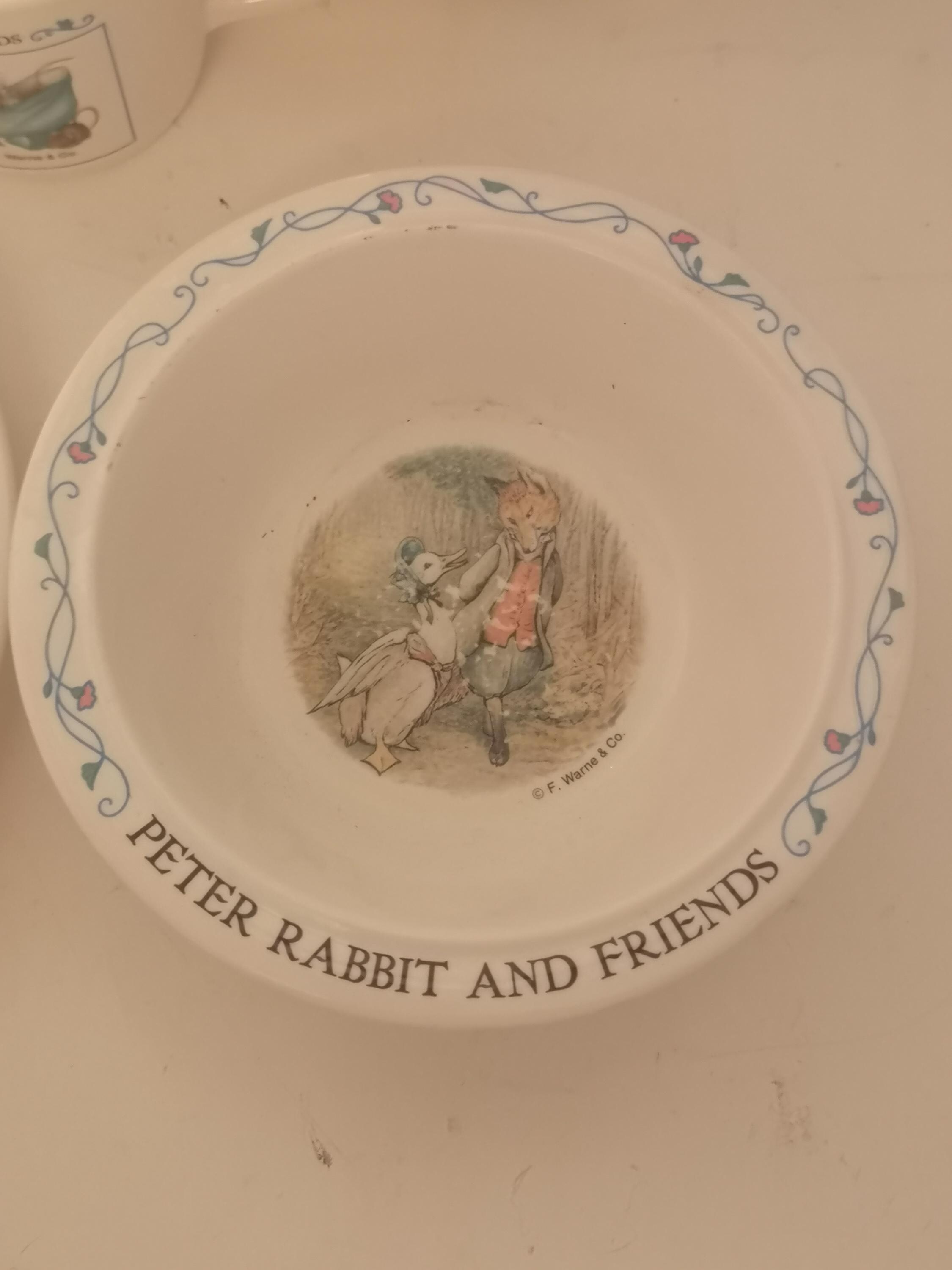 Vintage Peter Rabbit Kids Plastic Dishes Plate Bowl and Cup and