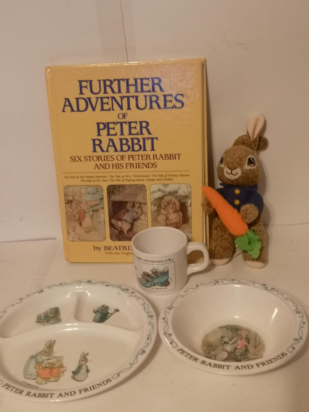 Vintage Peter Rabbit Kids Plastic Dishes Plate Bowl and Cup and