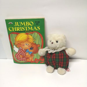 Vintage Russ Berrie Christmas Teddy Plush Holly 20,2 cm et 1992 livre de coloriage de Noël inutilisé