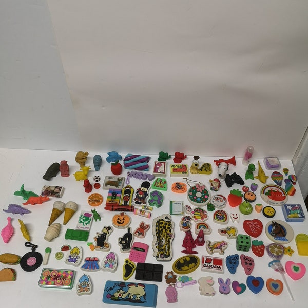 Vintage Huge Lot Of Over A Hundred  1980s / 90s erasers