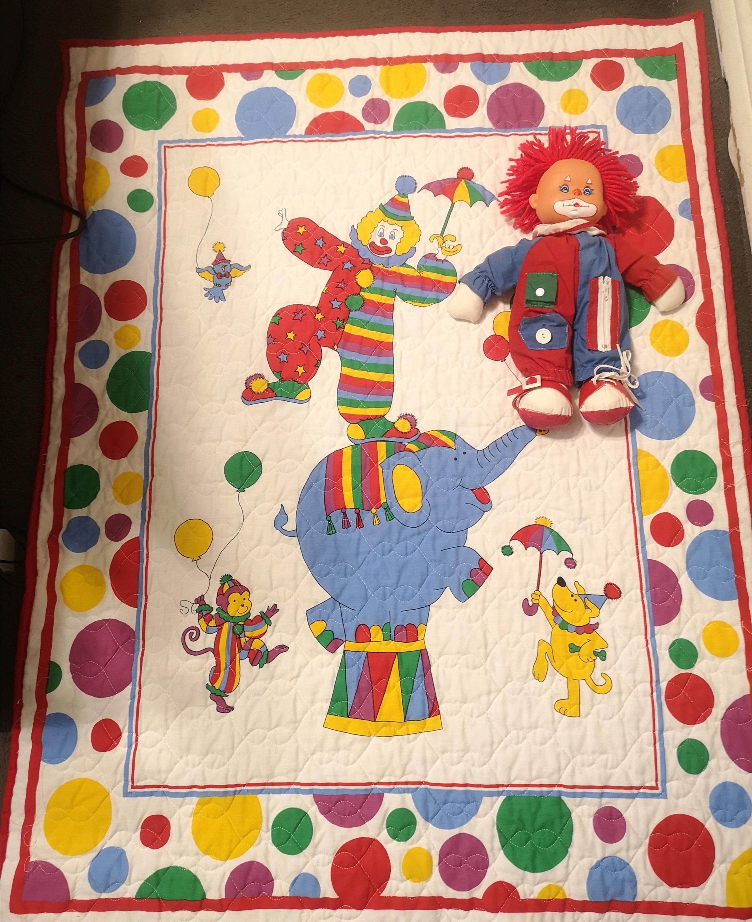 Vintage Reversible Clown Baby Blanket 44