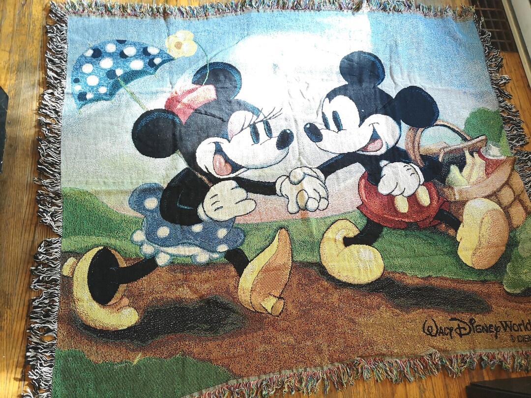 Vintage Mickey Mouse Throw Blanket 52 X 62 Etsy