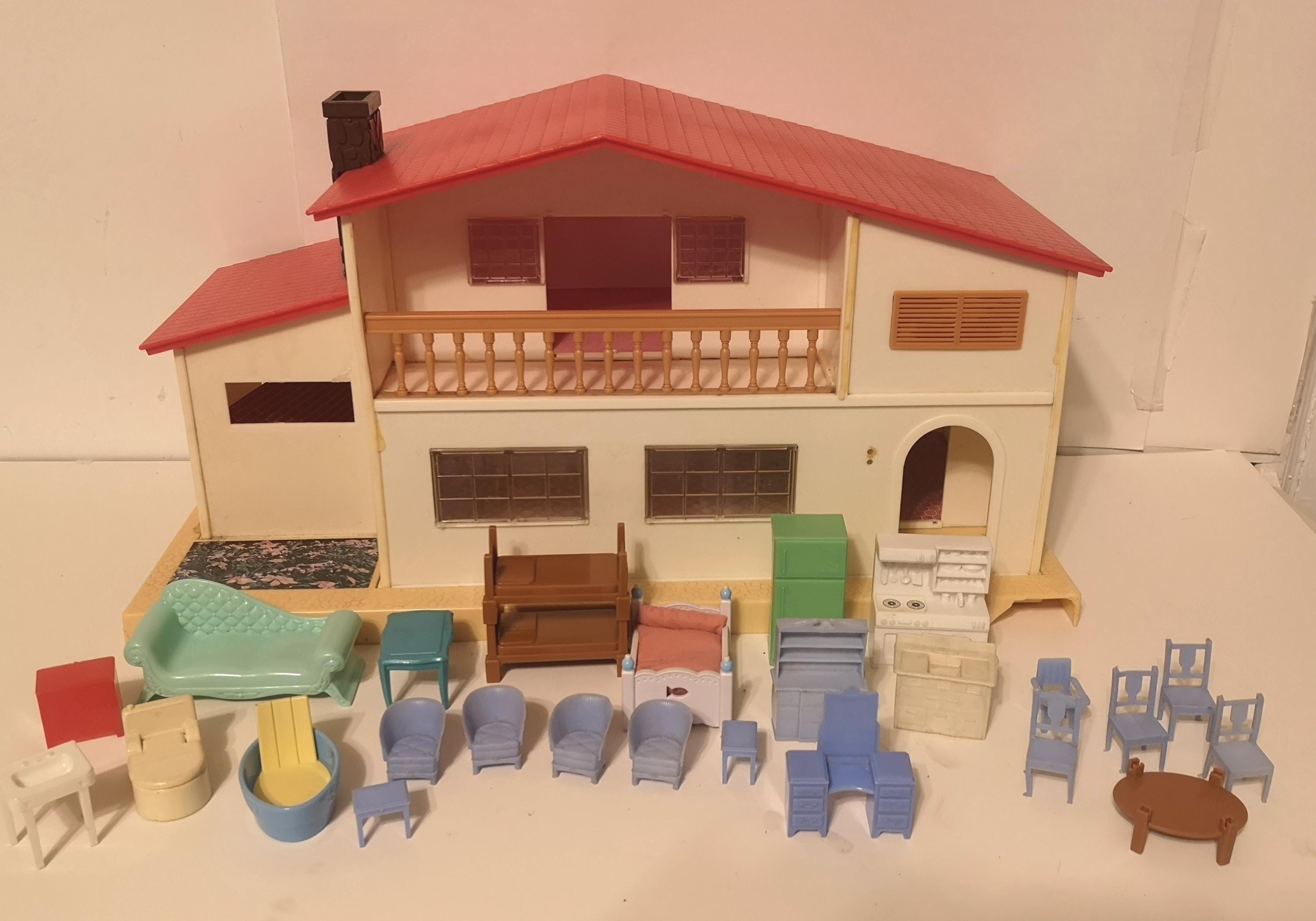 Vintage 1980 Blue Box Doll House With 26 Pieces of Furniture - Etsy, image size:3000x2099