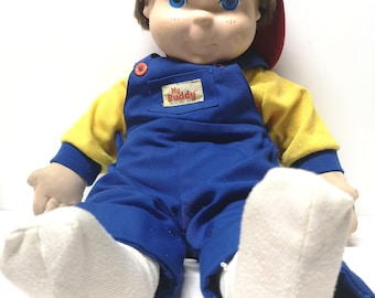 Vintage My Buddy Doll Brown Hair Blue Eyes Original Top And Overalls Hasbro