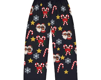 Pantaloni da pigiama natalizi da uomo neri con motivo Babbo Natale: pigiama natalizio
