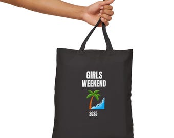Girls Weekend Beach Tote: Custom Palm & Wave Canvas Bag - 2025